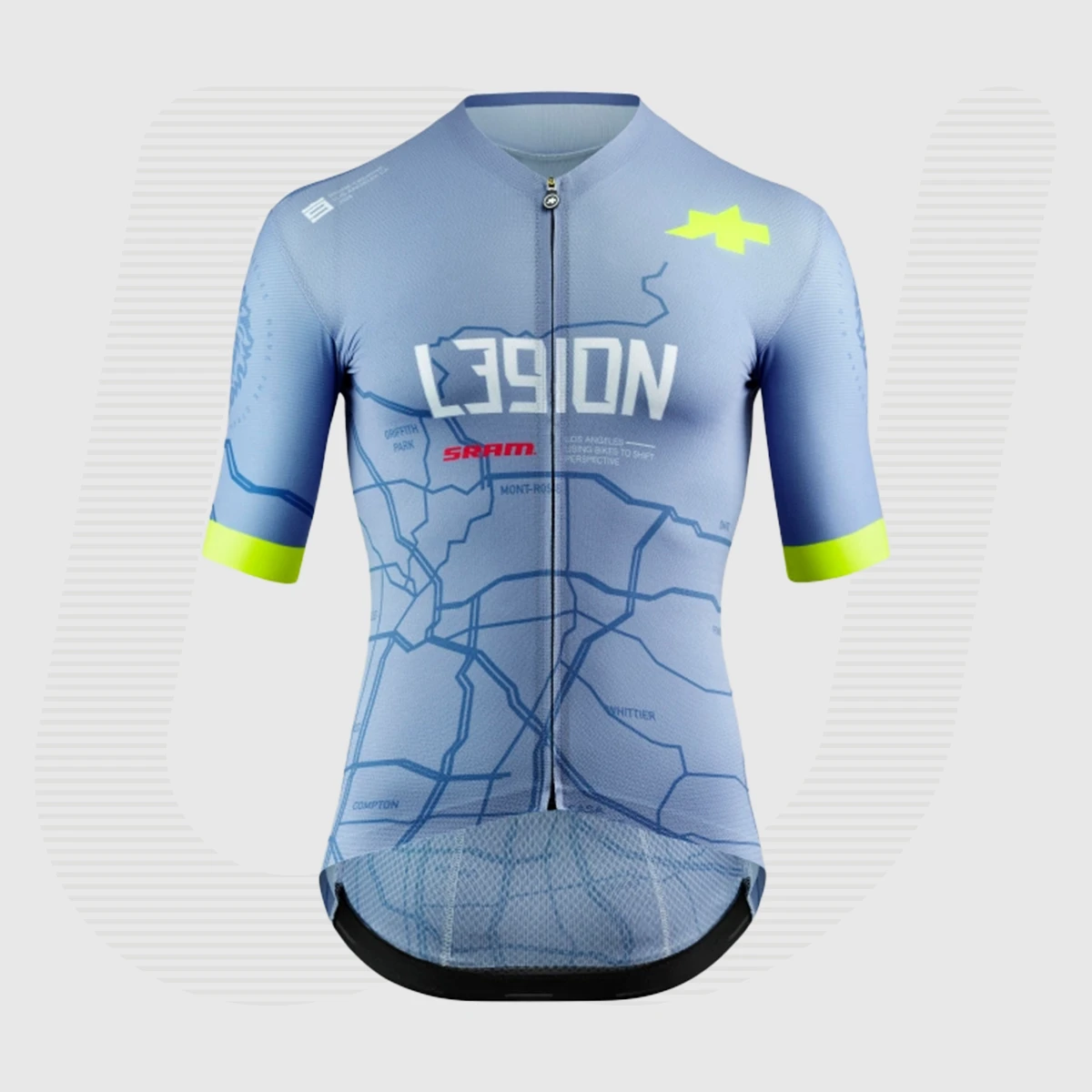 Koszulka kolarska ASSOS L39ION Replica z grafiką Cityscape i krojem racingFit. Lekka, aerodynamiczna i przewiewna – stworzona do ścigania, inspirowana Los Angeles, siedzibą zespołu L39ION.